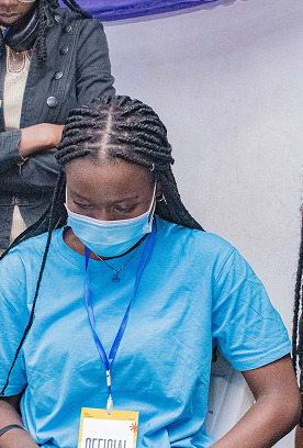 FutureHER attendee wearing a lanyard