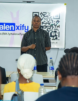 Speaker presenting at a FutureHER session